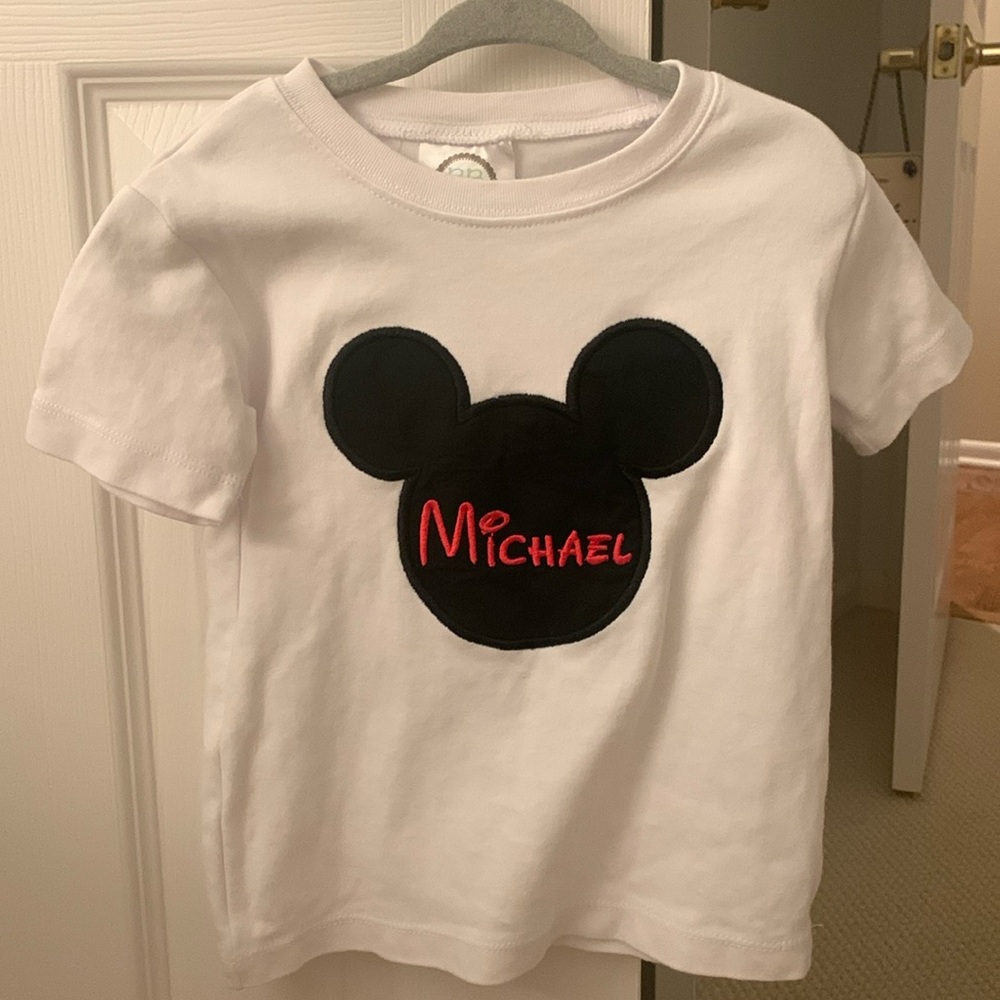 Monogrammed “Michael” shirt with Mickey Mouse ears in excellent condition